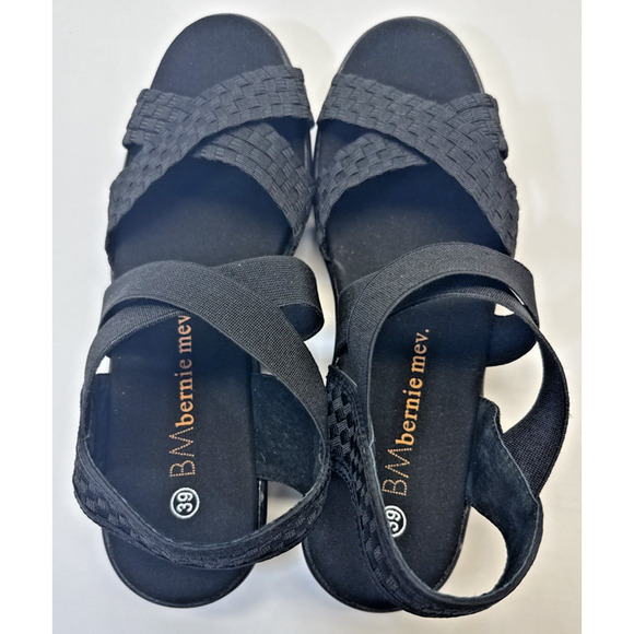 Bernie Mev Lisa Sandal Women’s Size 8 (39) Black Peep Toe Comfort Wedge NWB - Picture 7 of 9